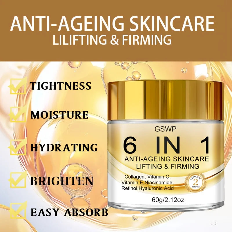 GSWP 6-in-1 Moisturising face Cream, with Collagen, Deep Hydration, Anti-Ageing Skincare, Suitable for All Skin Types. 60g/120g