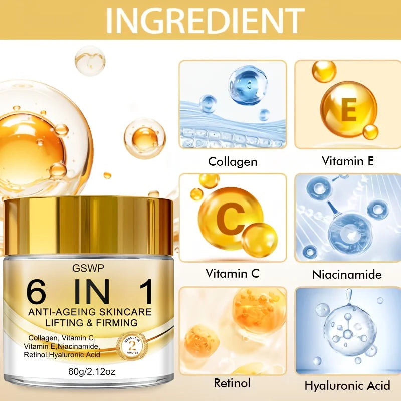 GSWP 6-in-1 Moisturising face Cream, with Collagen, Deep Hydration, Anti-Ageing Skincare, Suitable for All Skin Types. 60g/120g