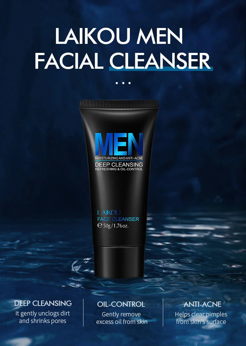 LAIKOU Men Facial Cleanser Face Washing Moisturizing Man Skin Care Oil Control Blackhead Remove Scrub Cosmetics Deep Norishing