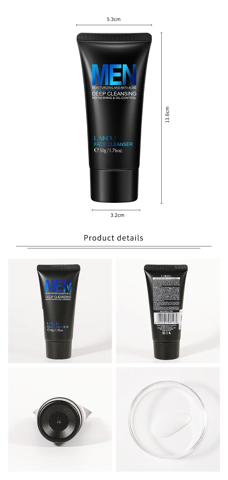 LAIKOU Men Facial Cleanser Face Washing Moisturizing Man Skin Care Oil Control Blackhead Remove Scrub Cosmetics Deep Norishing