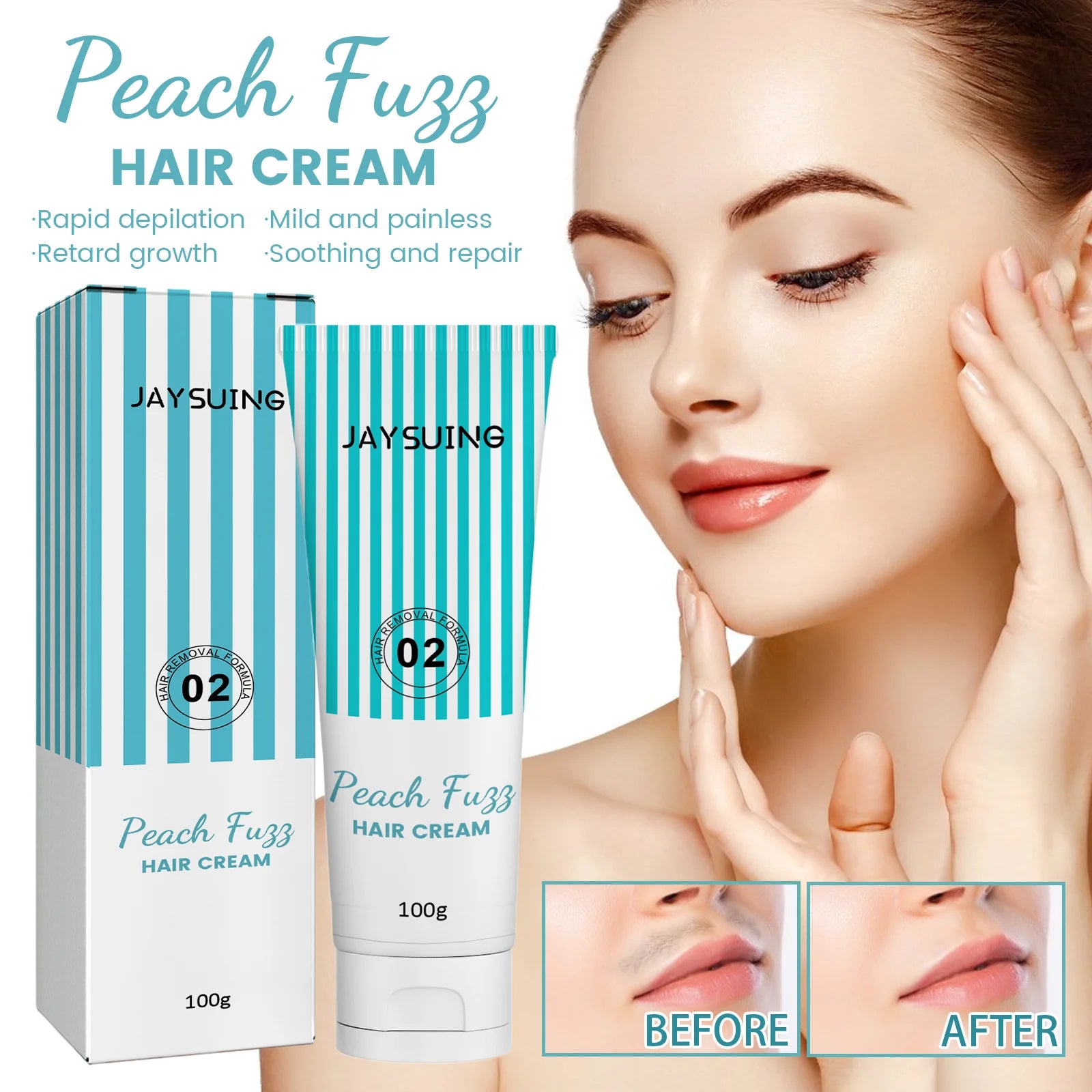JAYSUING Herbal Face Lip Hair Removal Cream for Women and Men Aloe Scented Permanent Hair Removal for Face
