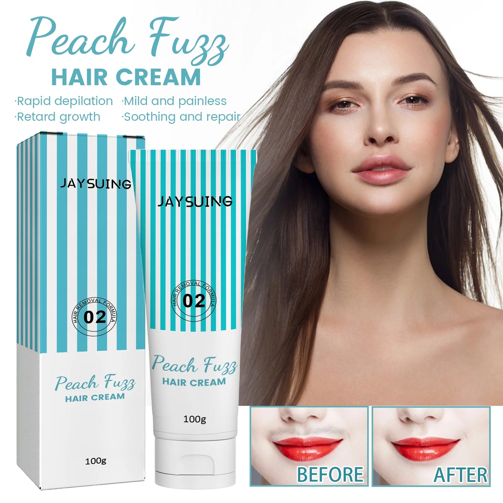 JAYSUING Herbal Face Lip Hair Removal Cream for Women and Men Aloe Scented Permanent Hair Removal for Face