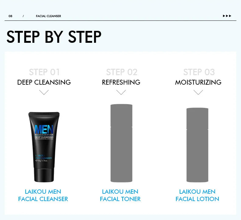 LAIKOU Men Facial Cleanser Face Washing Moisturizing Man Skin Care Oil Control Blackhead Remove Scrub Cosmetics Deep Norishing