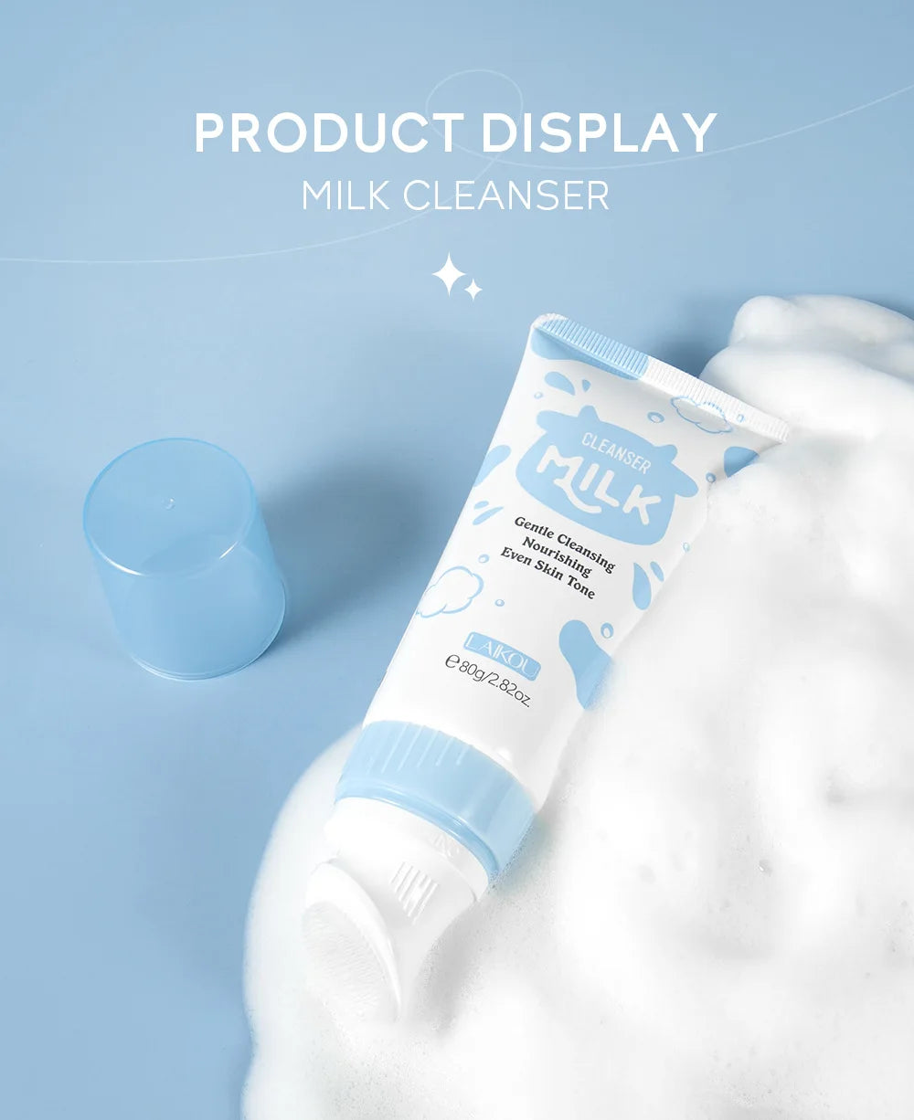 Korean Milk Facial Cleanser 80g – Deep Moisture, Oil Control & Glowing Skin | Hyaluronic Acid, pH-Balanced for Dry/Oily Skin