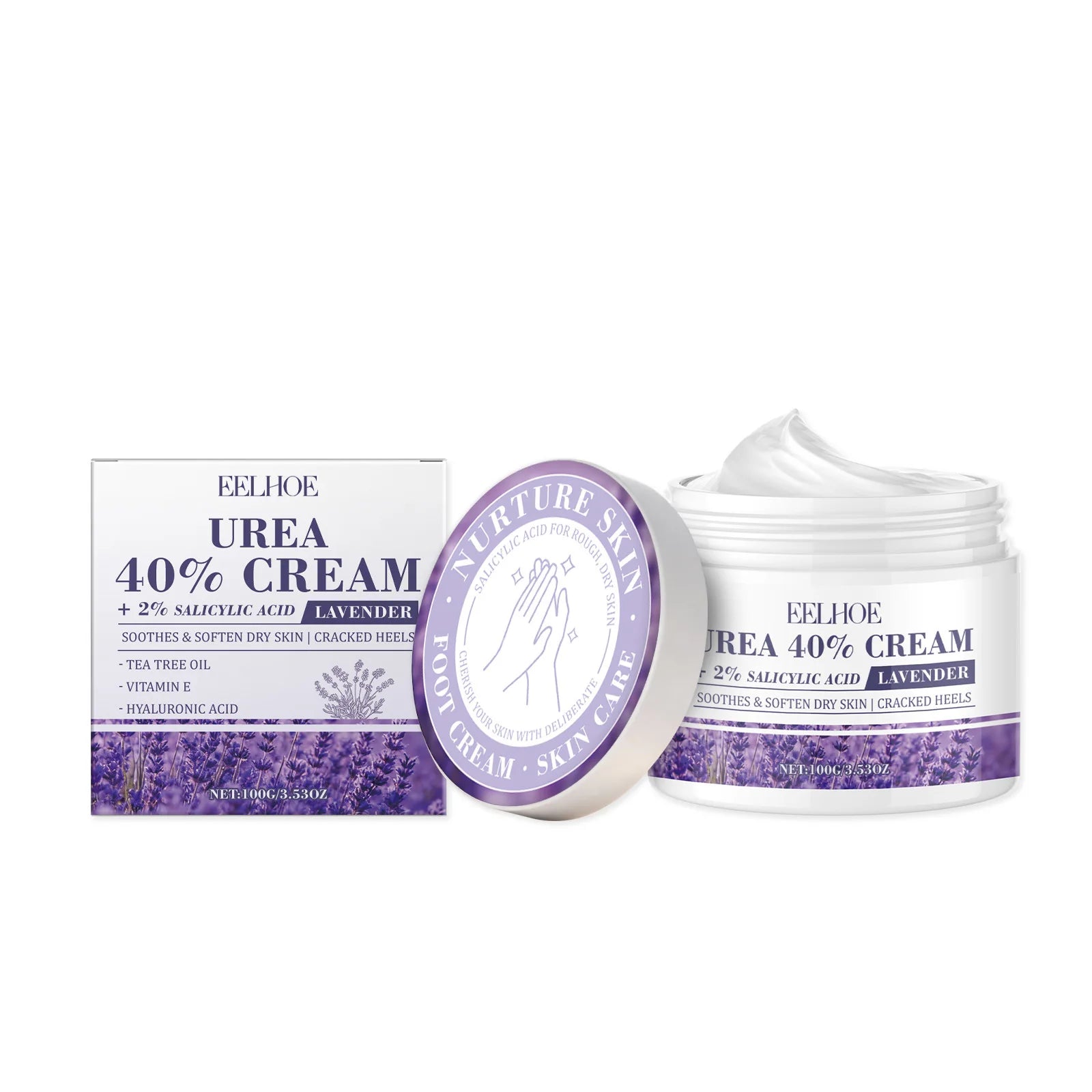 EELHOE Urea Cream 40% Repair Cracked Heels Soften Rough Skin Smoothing Deep Hydration Fast Absorption Hand Foot Care Cream 100g