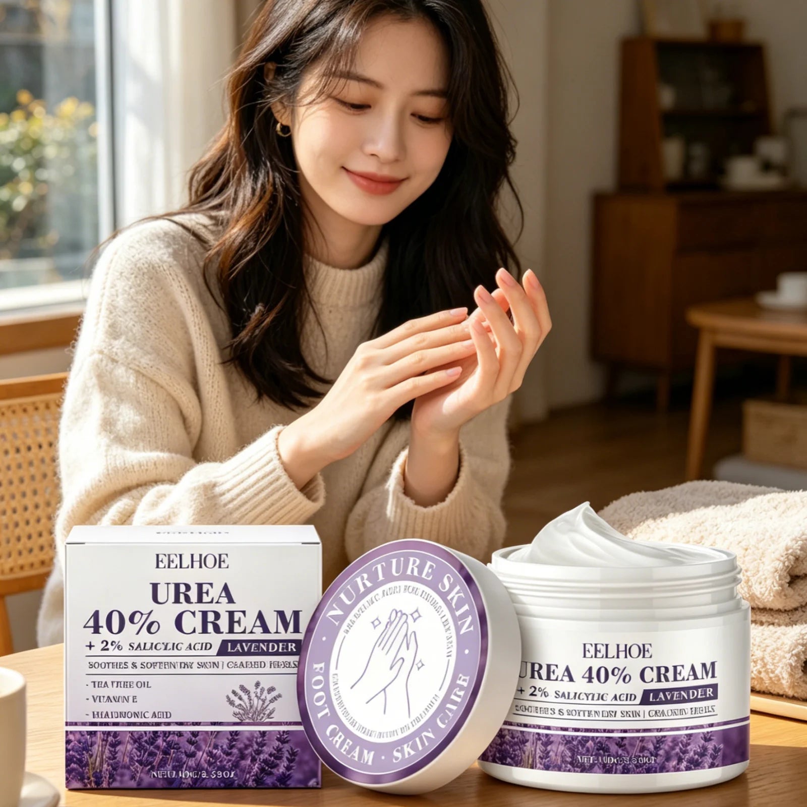 EELHOE Urea Cream 40% Repair Cracked Heels Soften Rough Skin Smoothing Deep Hydration Fast Absorption Hand Foot Care Cream 100g