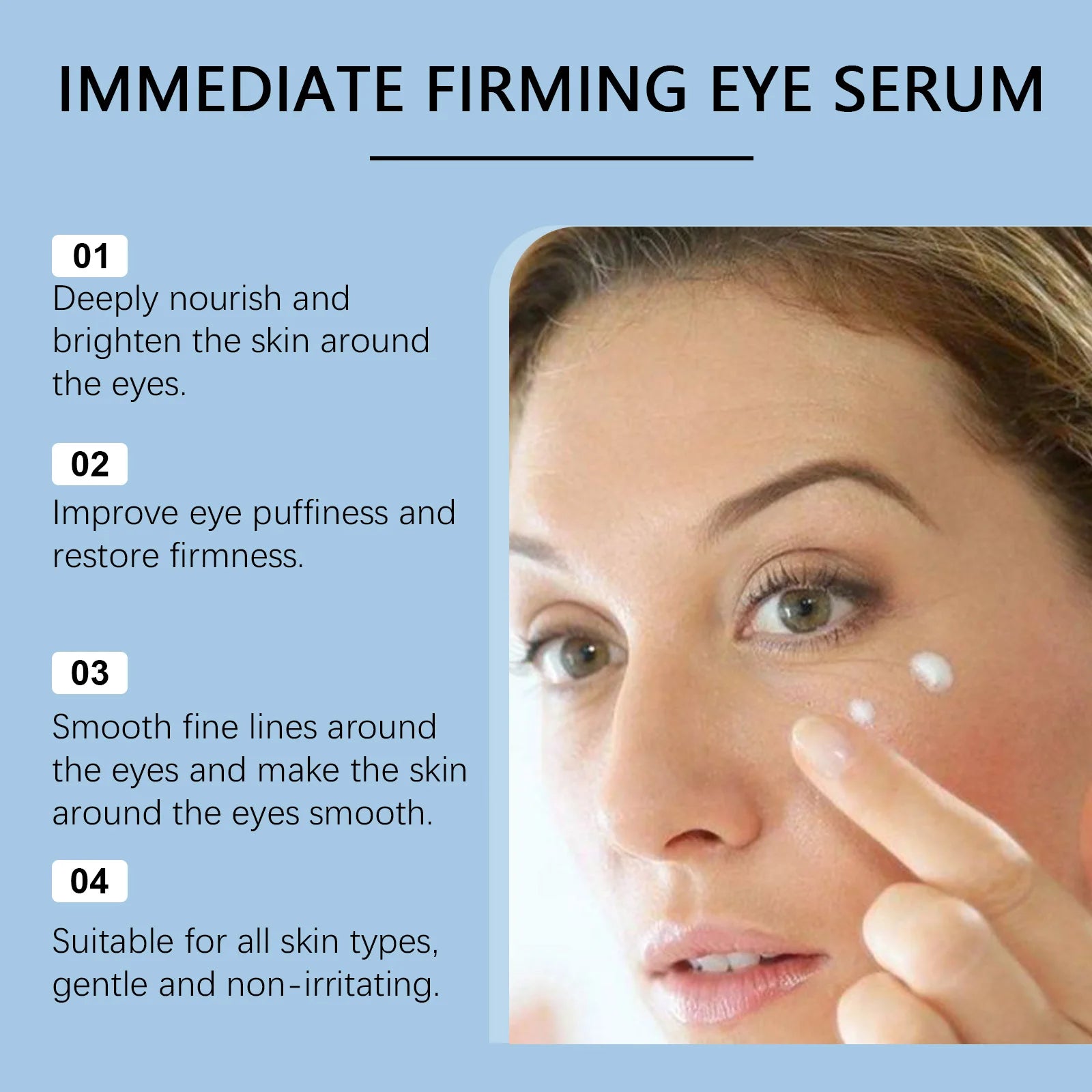 Moisturizing Eye Cream: Gentle, Soft and Hydrating Care for the Eye Area. Apply and massage.