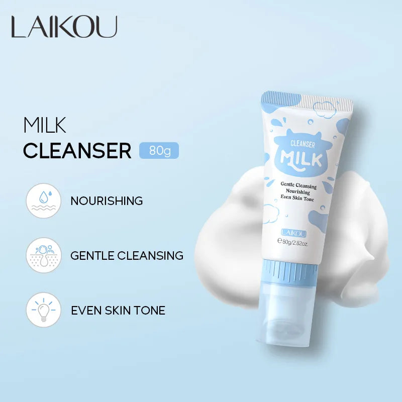 Korean Milk Facial Cleanser 80g – Deep Moisture, Oil Control & Glowing Skin | Hyaluronic Acid, pH-Balanced for Dry/Oily Skin