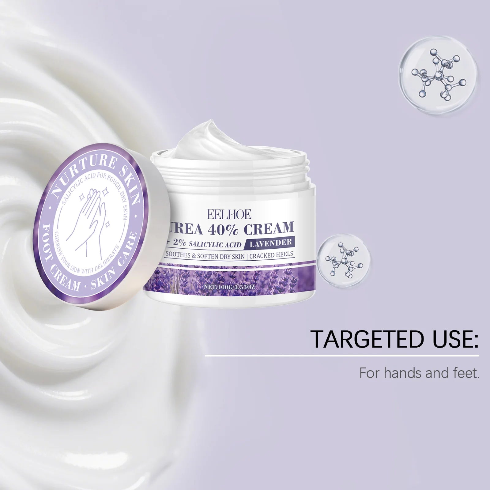 EELHOE Urea Cream 40% Repair Cracked Heels Soften Rough Skin Smoothing Deep Hydration Fast Absorption Hand Foot Care Cream 100g