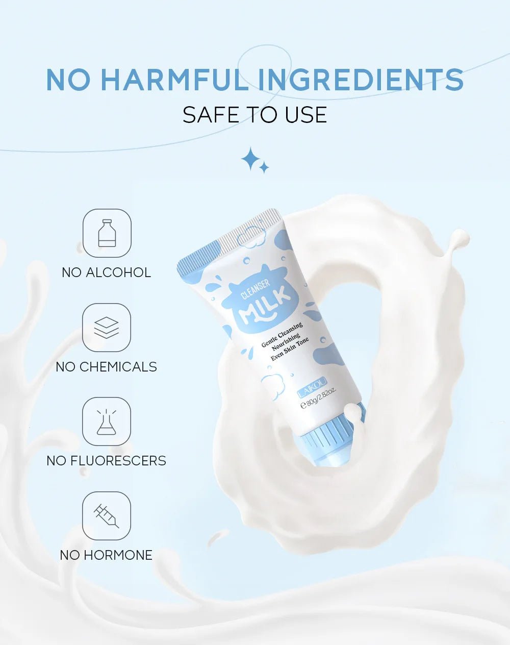 Korean Milk Facial Cleanser 80g – Deep Moisture, Oil Control & Glowing Skin | Hyaluronic Acid, pH-Balanced for Dry/Oily Skin