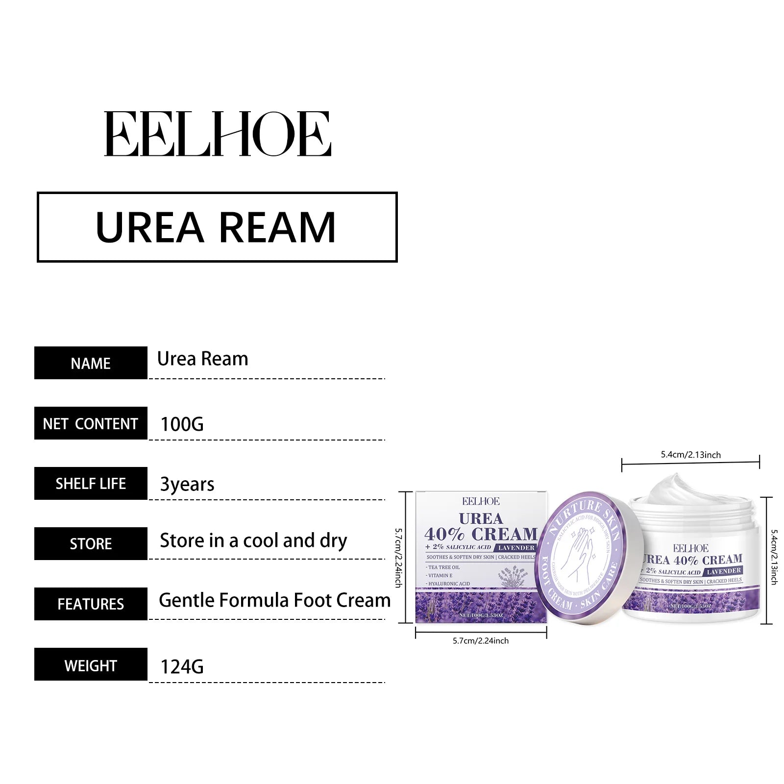 EELHOE Urea Cream 40% Repair Cracked Heels Soften Rough Skin Smoothing Deep Hydration Fast Absorption Hand Foot Care Cream 100g