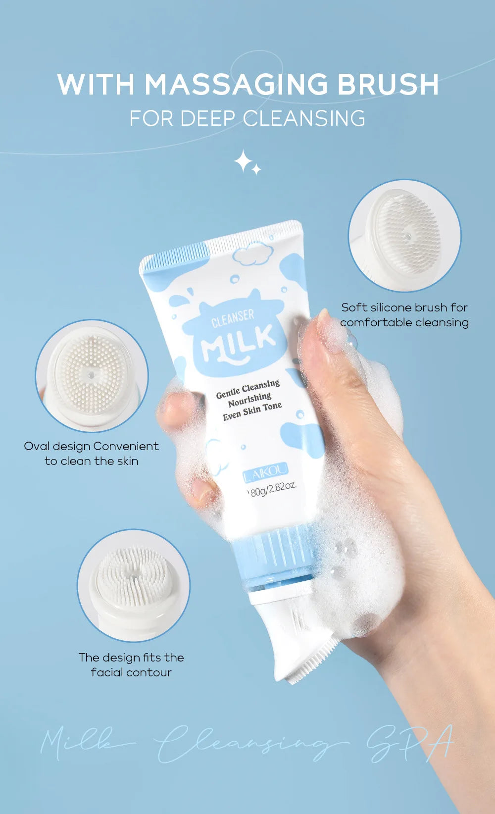 Korean Milk Facial Cleanser 80g – Deep Moisture, Oil Control & Glowing Skin | Hyaluronic Acid, pH-Balanced for Dry/Oily Skin