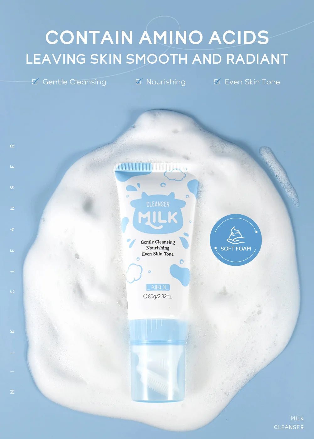 Korean Milk Facial Cleanser 80g – Deep Moisture, Oil Control & Glowing Skin | Hyaluronic Acid, pH-Balanced for Dry/Oily Skin