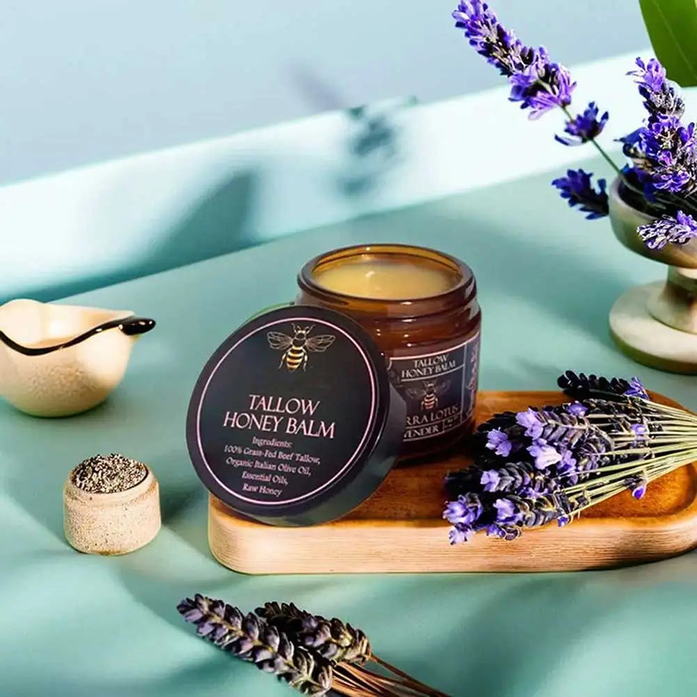 Organic Grass Fed Beef Tallow Balm With Raw Honey Moisturizing Cream For Soft Smooth Skin Handmade All-Natural Moisturizer Skin