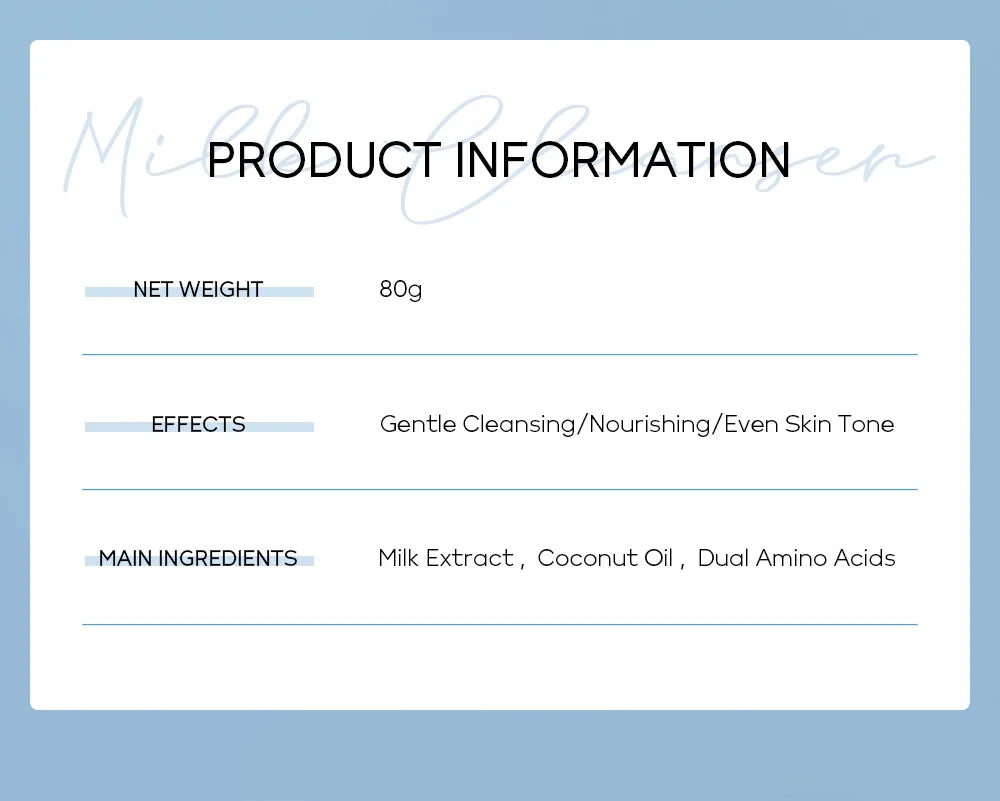 Korean Milk Facial Cleanser 80g – Deep Moisture, Oil Control & Glowing Skin | Hyaluronic Acid, pH-Balanced for Dry/Oily Skin