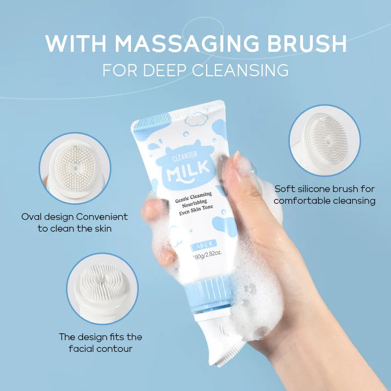 Korean Milk Facial Cleanser 80g – Deep Moisture, Oil Control & Glowing Skin | Hyaluronic Acid, pH-Balanced for Dry/Oily Skin