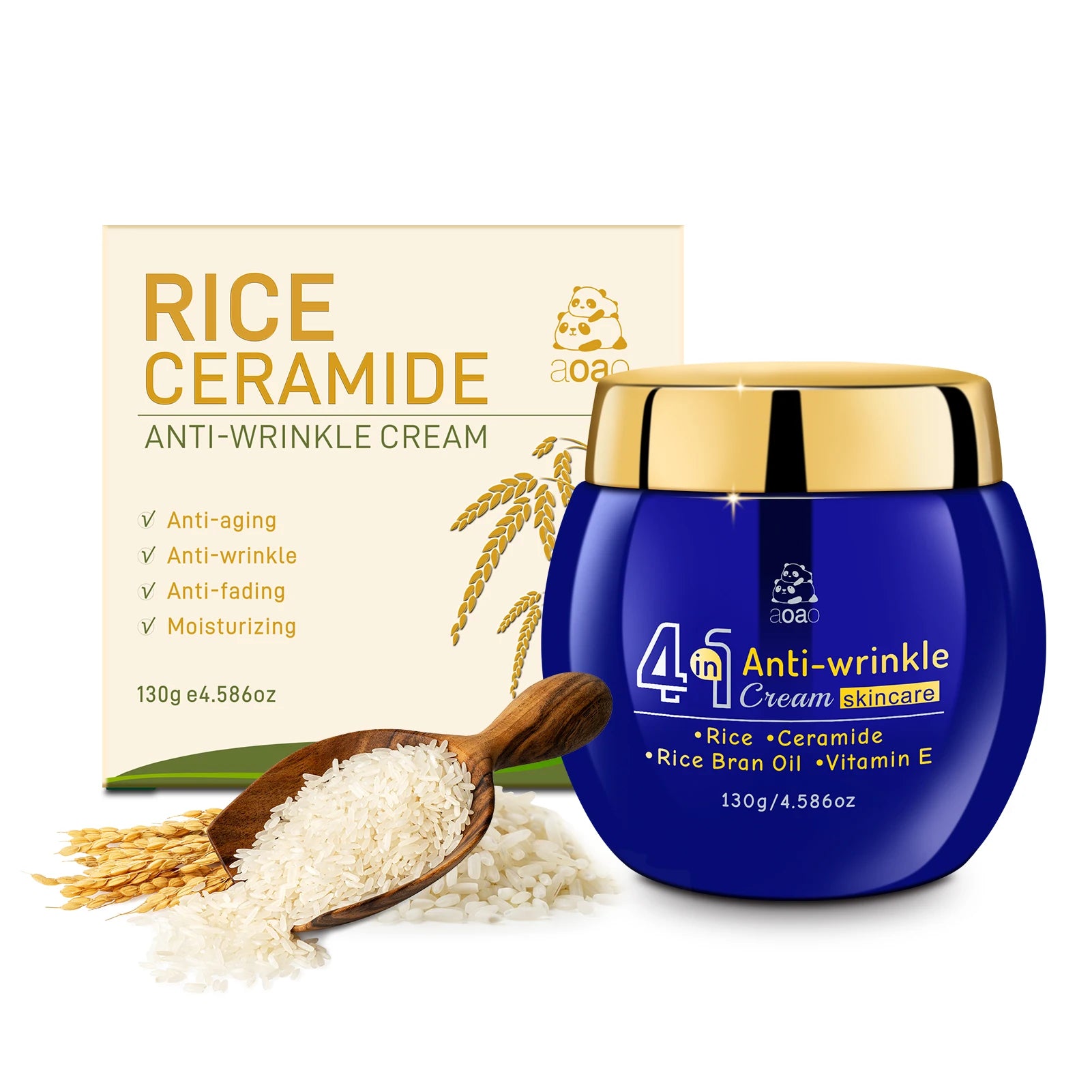 4-in-1 Anti-Wrinkle Cream with Rice, Ceramides, Rice Bran Oil, and Vitamin E – Essence Nourishing Hydrating Anti-Aging Cream.