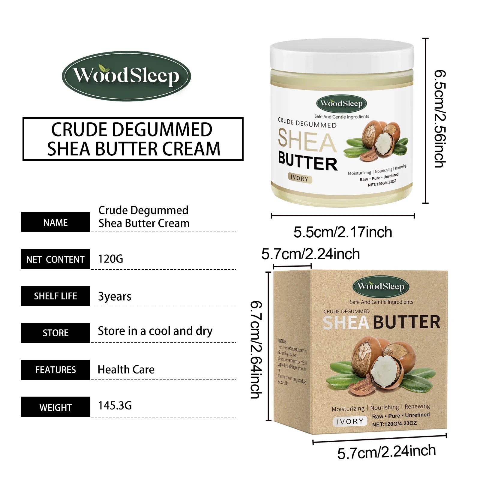 Crude Shea Butter Cream for Extremely Dry Skin Deep Moisturizing Nourishing Multi Purpose Skin Care Face Hand Body Cream 120g