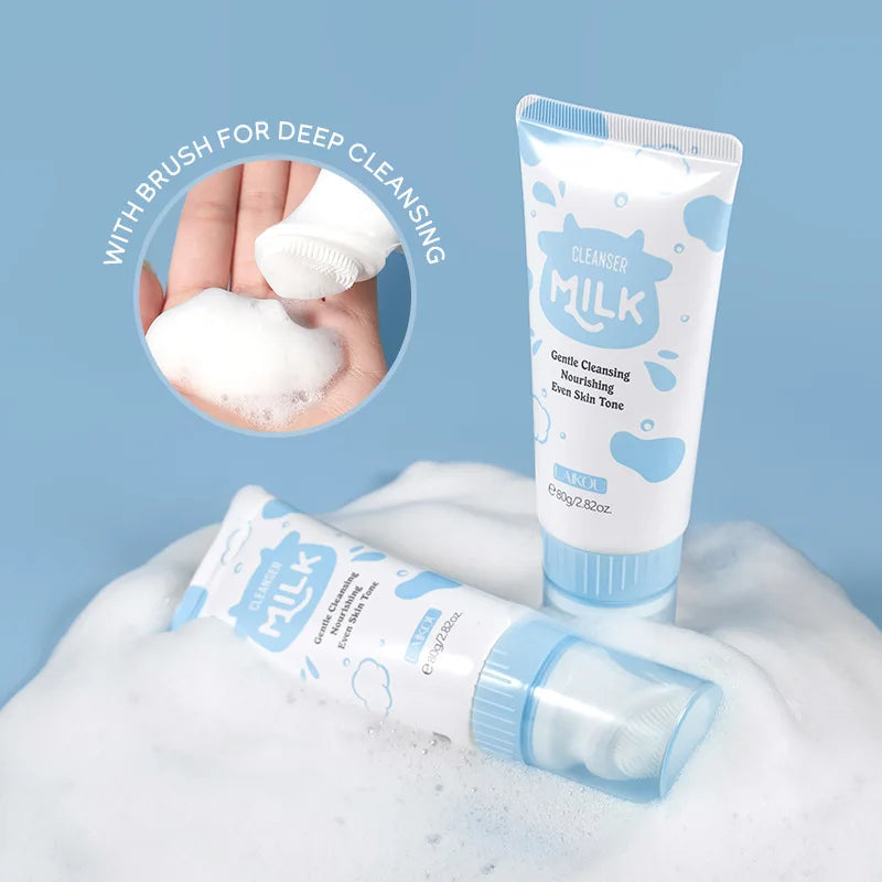 Korean Milk Facial Cleanser 80g – Deep Moisture, Oil Control & Glowing Skin | Hyaluronic Acid, pH-Balanced for Dry/Oily Skin