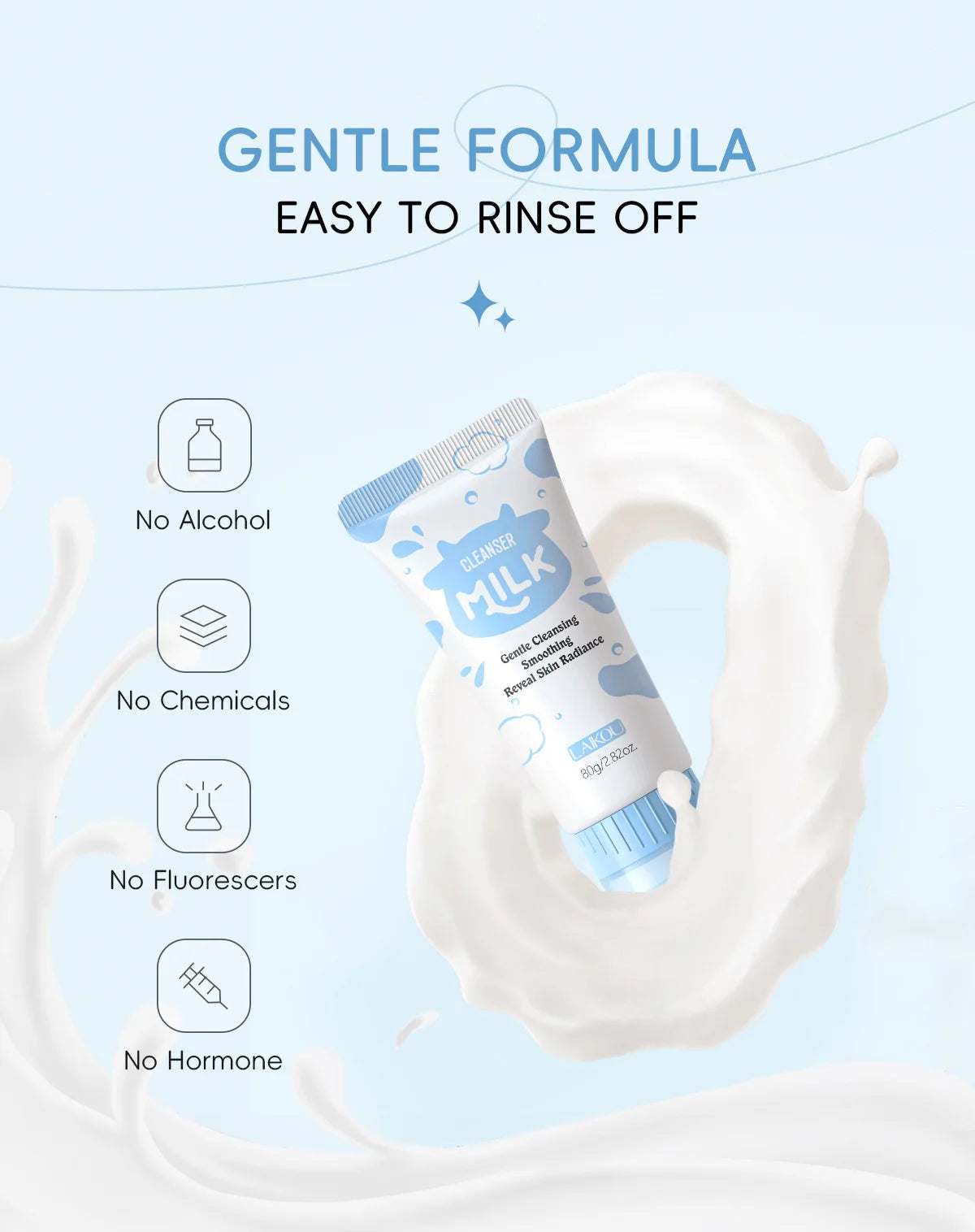 Laikou Milk Face Cleanser Facial Scrub Cleansing Wash Foam Mossee Acne Oil Control Blackhead Remover Shrink Pores Skin Care 80g