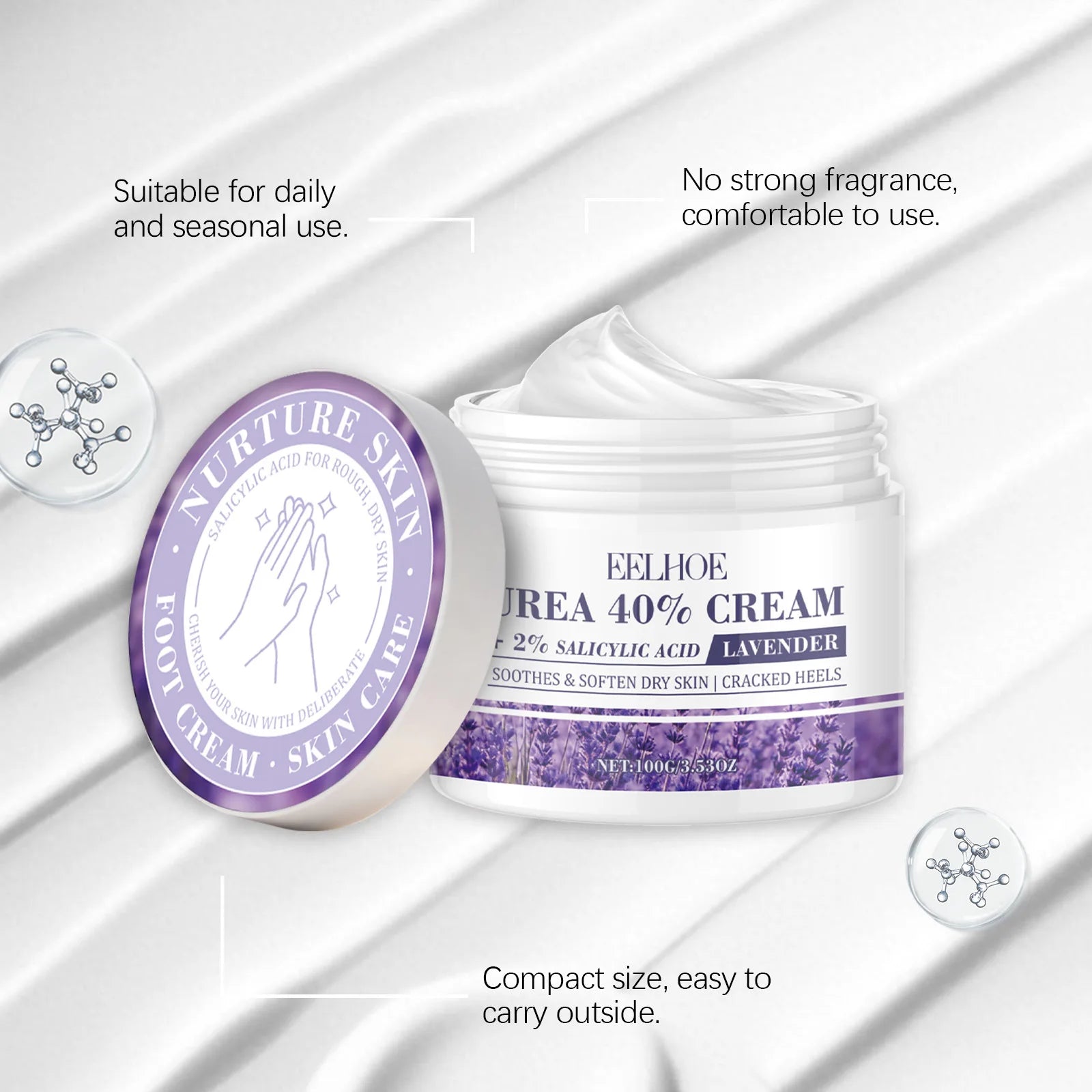 EELHOE Urea Cream 40% Repair Cracked Heels Soften Rough Skin Smoothing Deep Hydration Fast Absorption Hand Foot Care Cream 100g